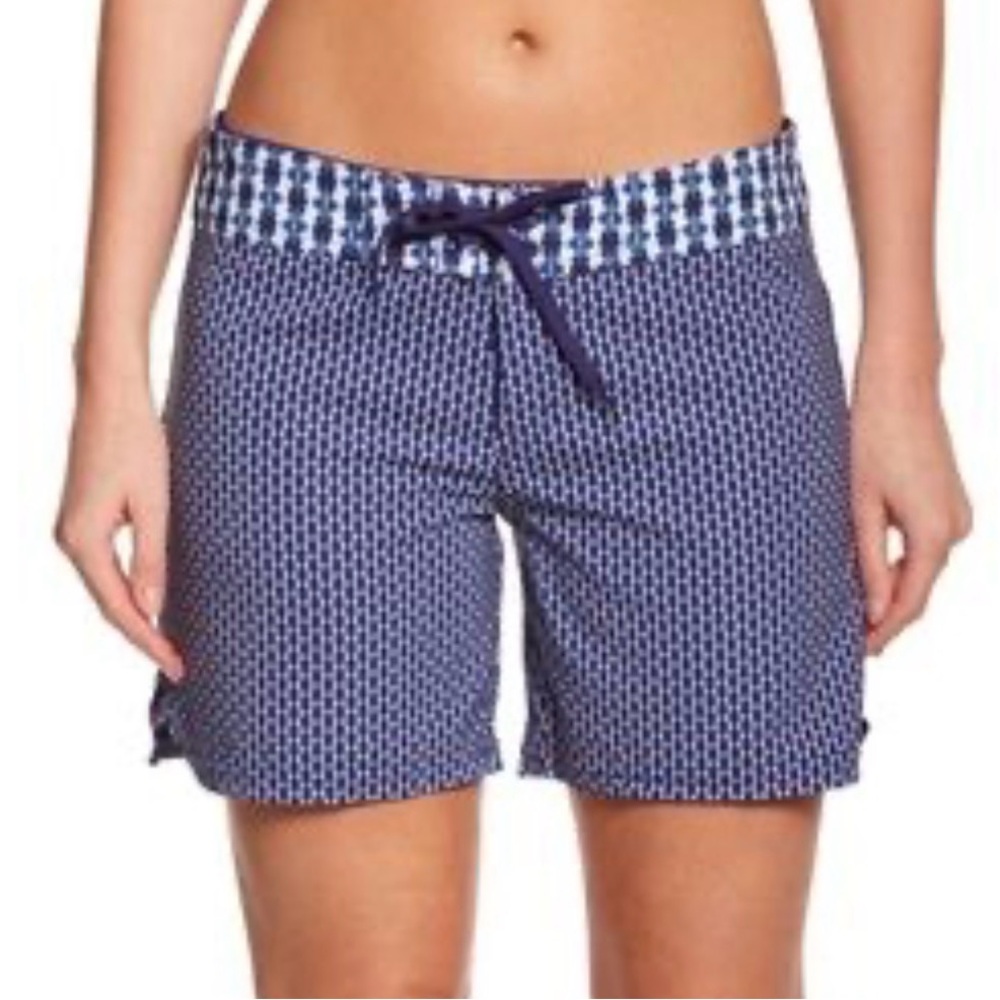 Prana Navy and White Geometric Swim Coverup Shorts